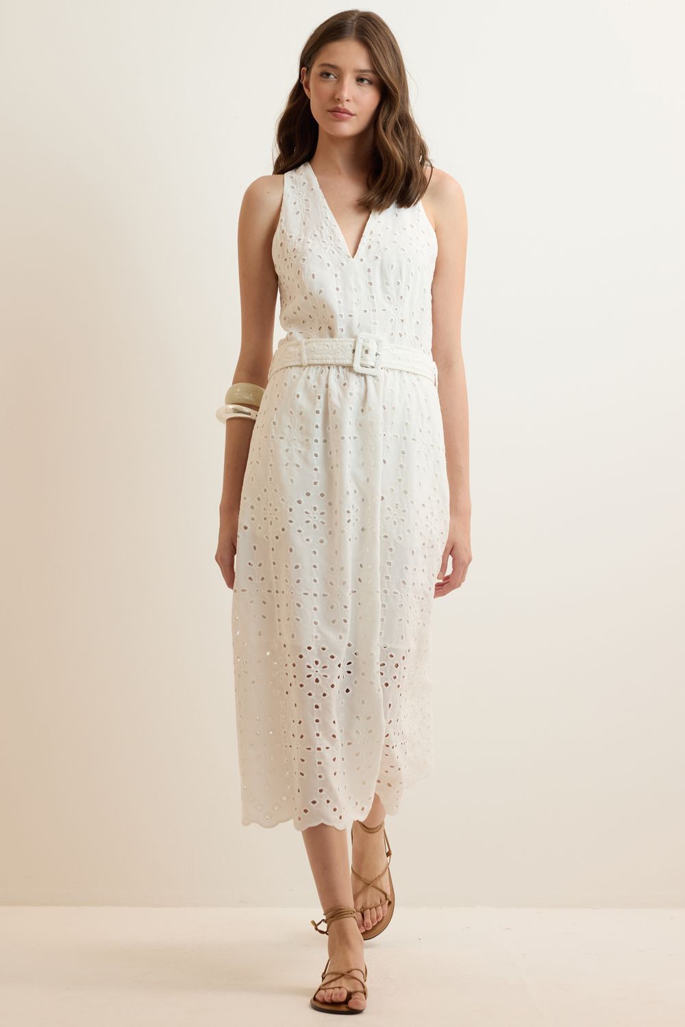 Vestido Laise V Com Cinto - OFF WHITE PP - OFF WHITE