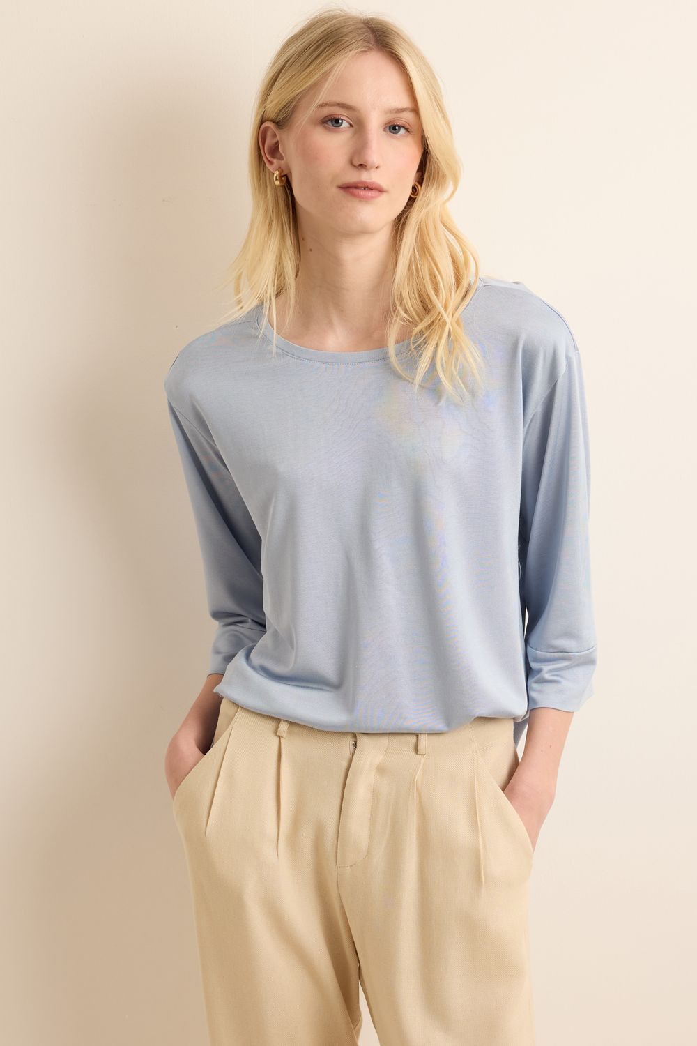 Blusa Malha Sophistique Mnaga Barra - AZUL P - AZUL