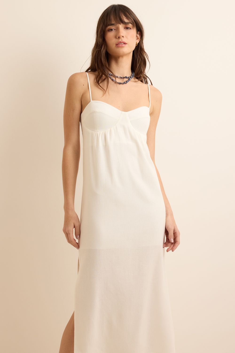 Vestido Com Bojo Longo - OFF WHITE P - OFF WHITE Vestido Com Bojo Longo - OFF WHITE P - OFF WHITE