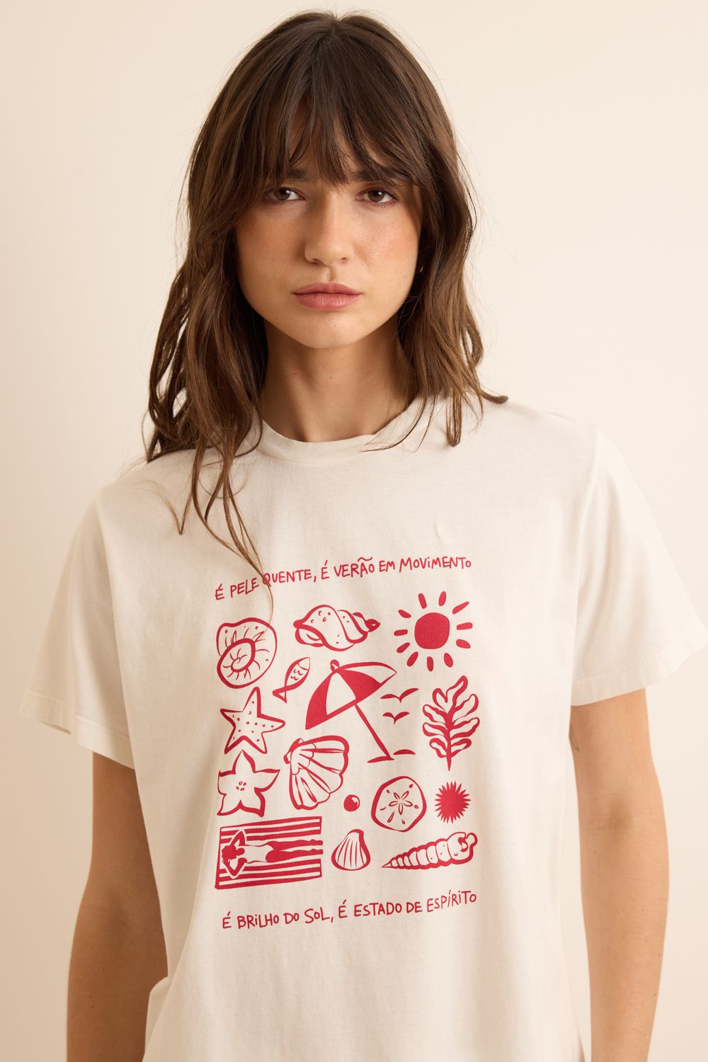 Camiseta Malha Silk Summer - CREME P - CREME