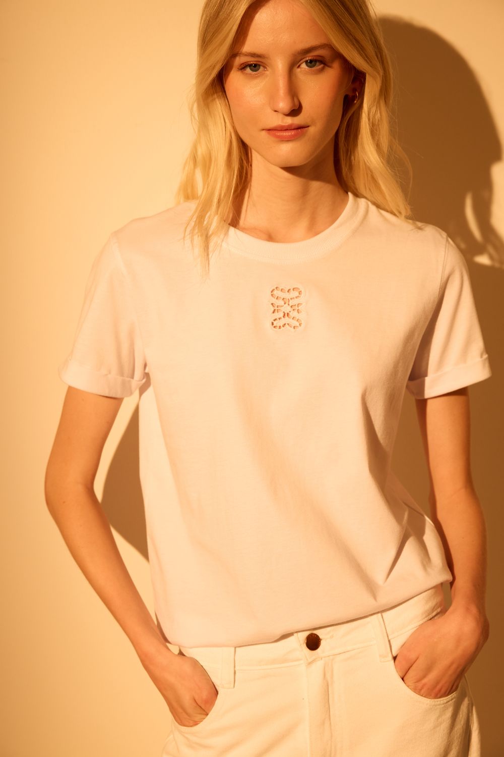 Blusa Malha Bordada Organic Cotton - BRANCO P - BRANCO