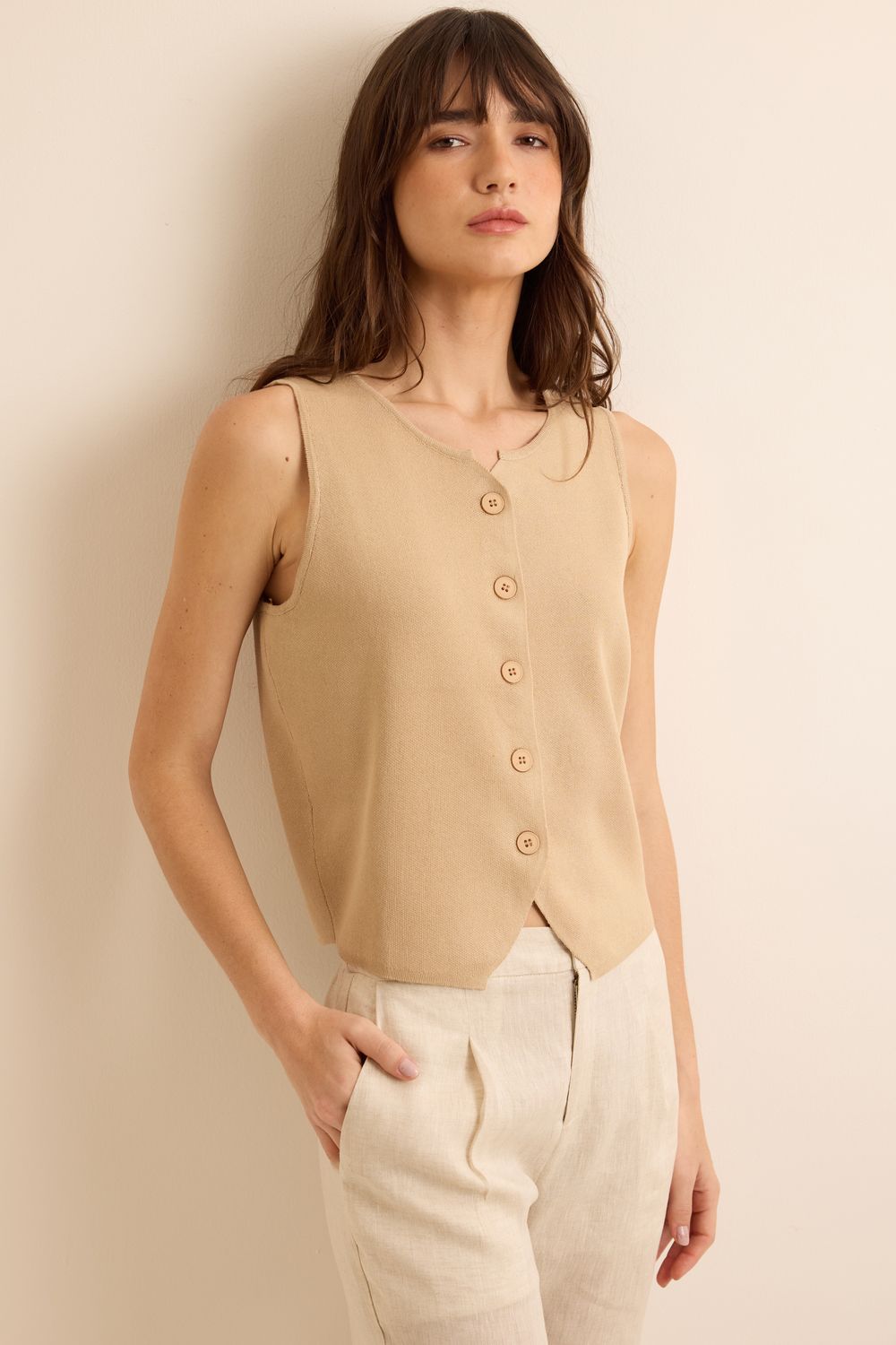 COLETE TRICOT DECOTE REDONDO -SD - CAQUI P - CAQUI