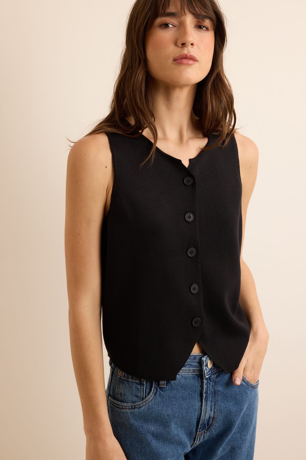 COLETE TRICOT DECOTE REDONDO -SD - PRETO P - PRETO