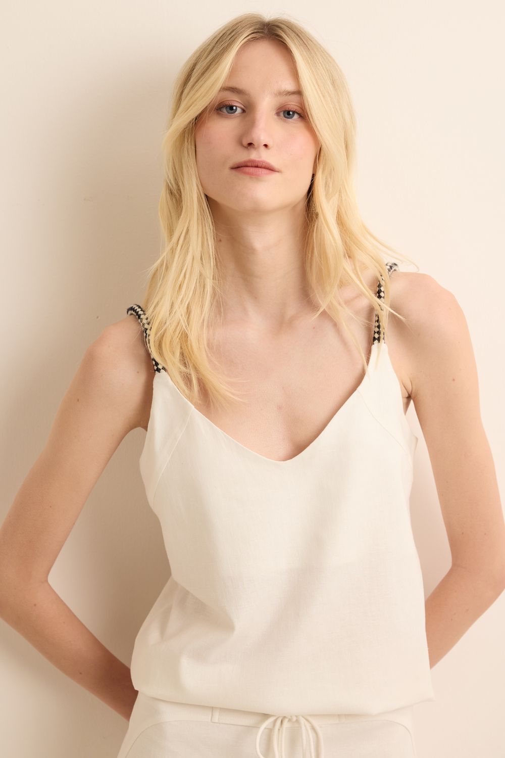 Calça Com Linho Alça Corda - OFF WHITE G - OFF WHITE