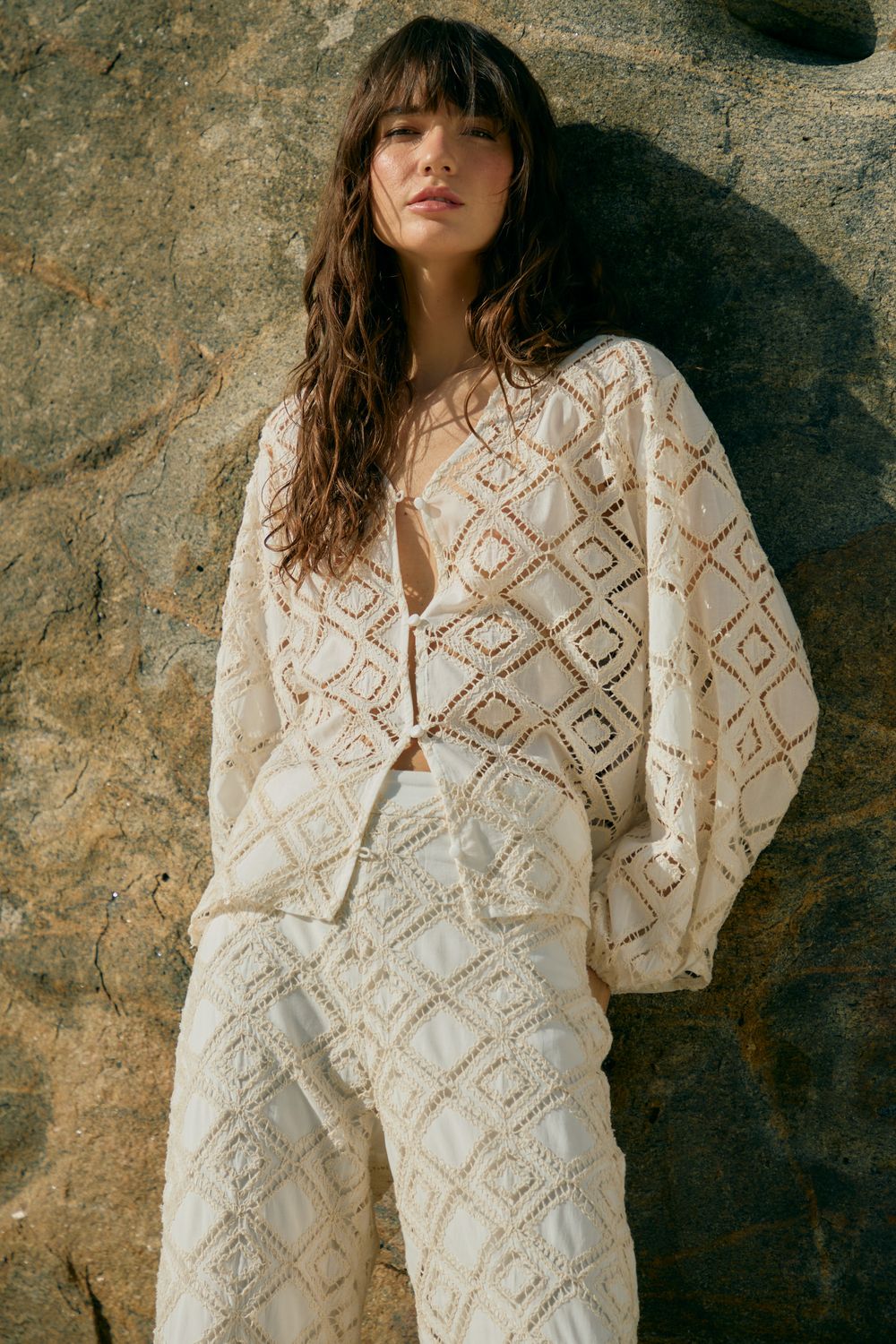 Blusa Bordado Losango - OFF WHITE P - OFF WHITE