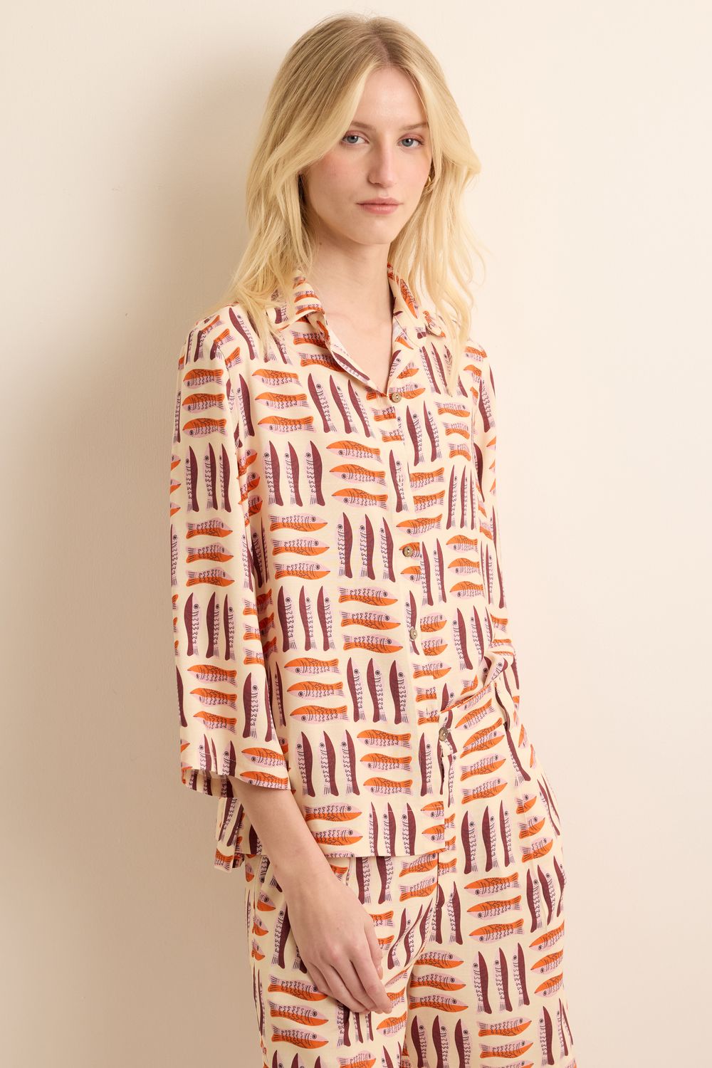 Camisa Estampa Fishes - CREME P - CREME