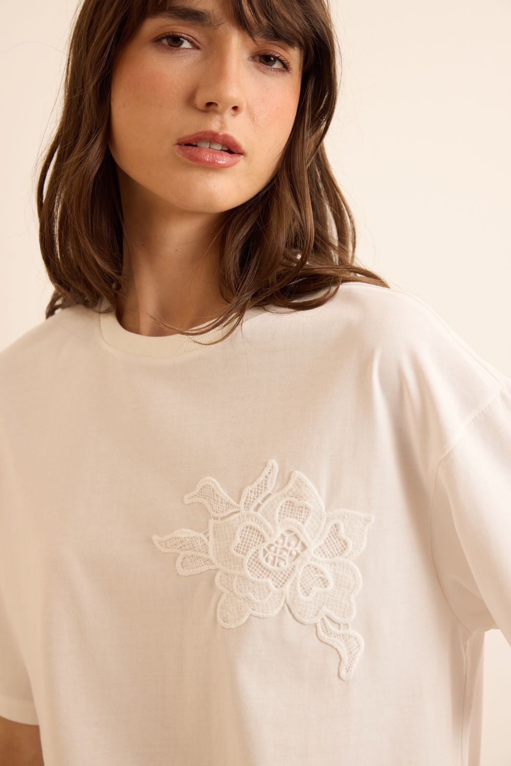 Blusa Malha Flor Bordada - OFF WHITE P - OFF WHITE