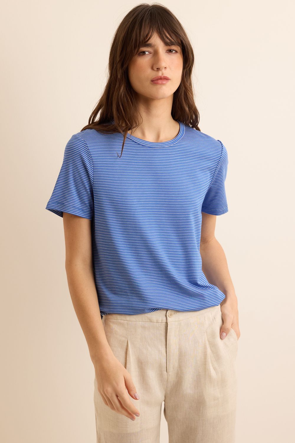 Blusa Malha Listrinha Saint Tropez - AZUL M - AZUL Blusa Malha Listrinha Saint Tropez - AZUL M - AZUL