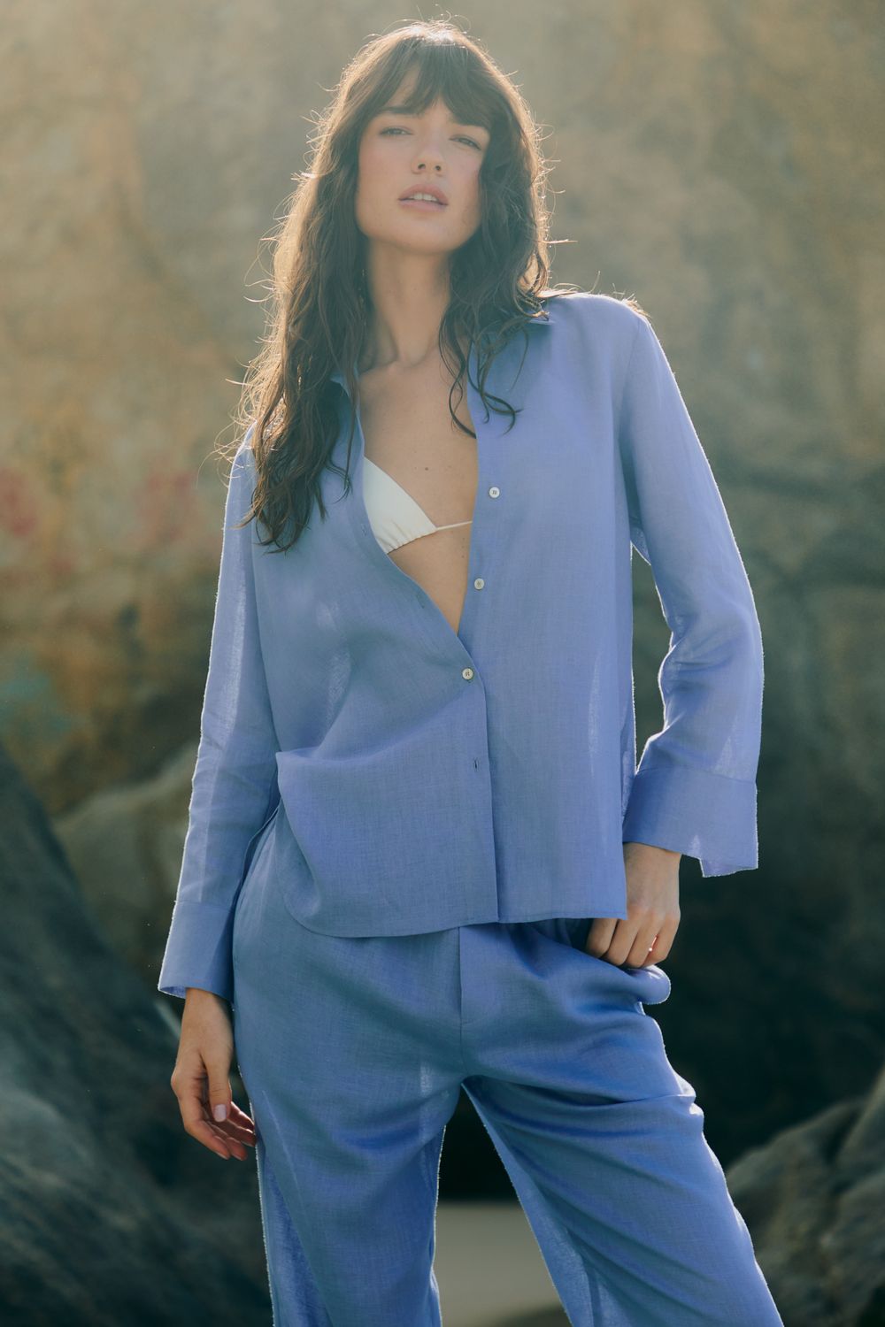 Camisa Com Linho Capri - AZUL PP - AZUL Camisa Com Linho Capri - AZUL PP - AZUL