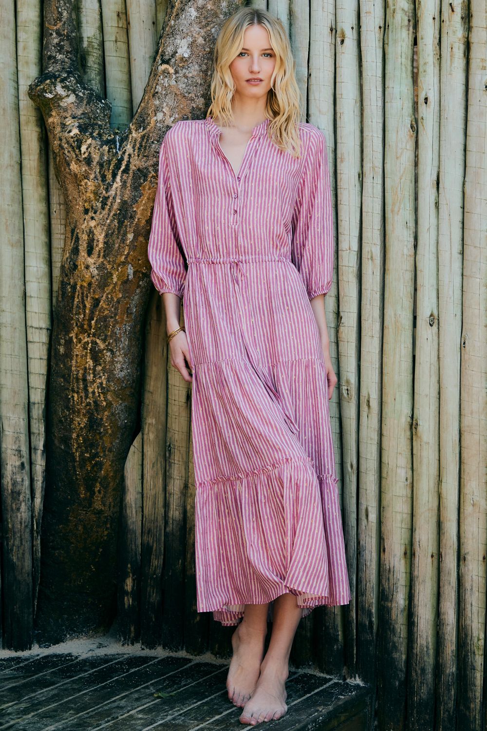 Vestido Listrado Tie Dye Bossa Gold - ROSA PP - ROSA Vestido Listrado Tie Dye Bossa Gold - ROSA PP - ROSA