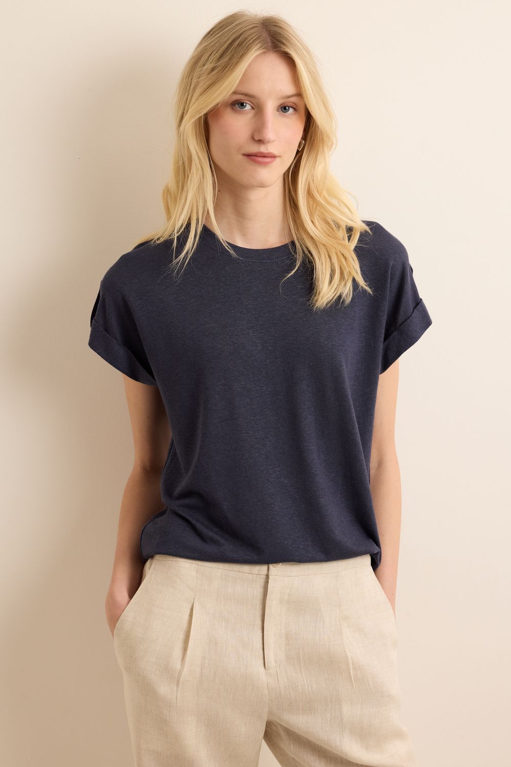 Blusa Malha Com Linho Adore Manga Botões - AZUL MARINHO P - AZUL MARINHO Blusa Malha Com Linho Adore Manga Botões - AZUL MARINHO P - AZUL MARINHO