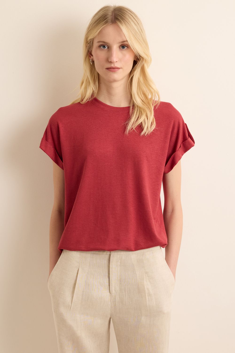 Blusa Malha Com Linho Adore Manga Botões - VERMELHO P - VERMELHO Blusa Malha Com Linho Adore Manga Botões - VERMELHO P - VERMELHO