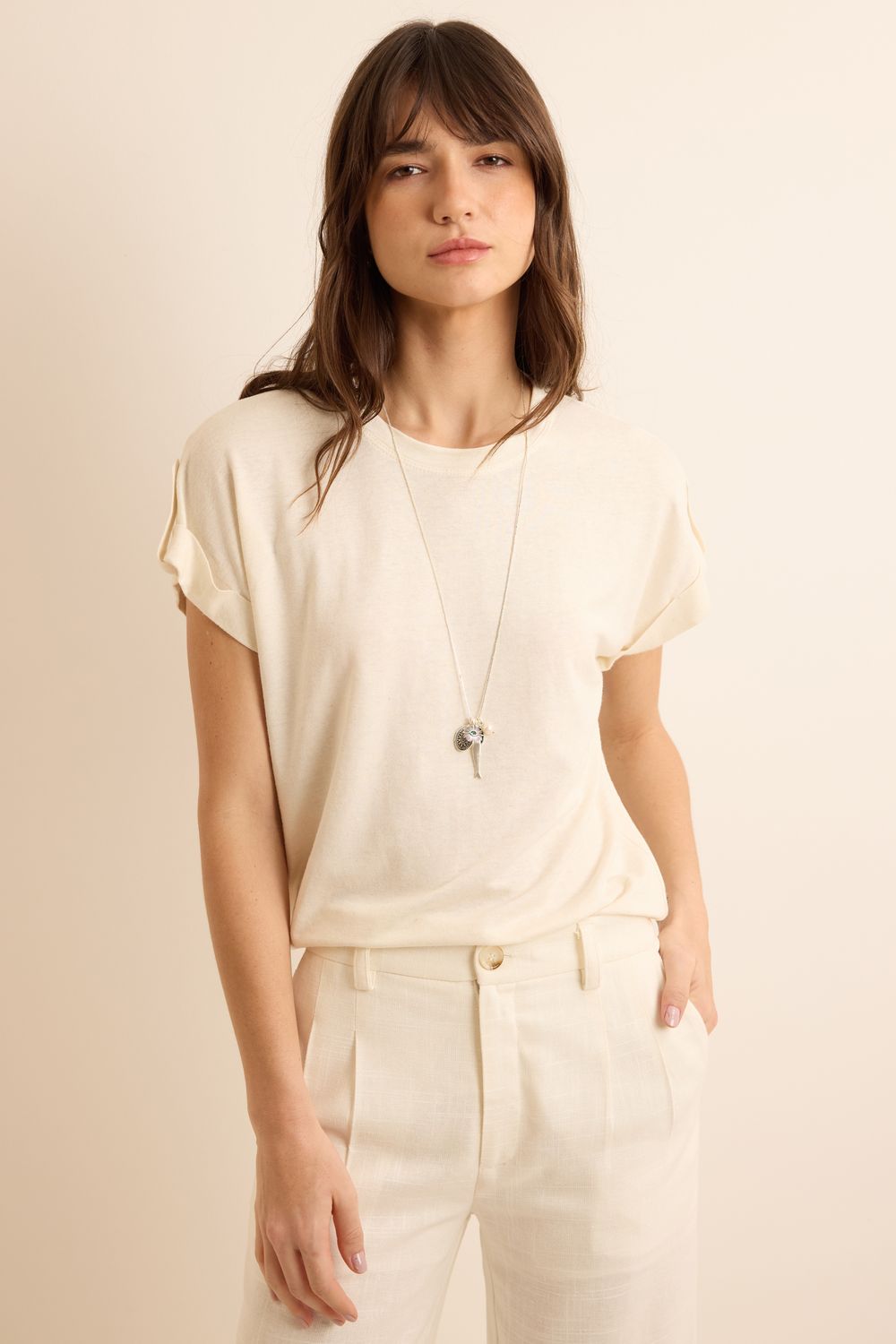 Blusa Malha Com Linho Adore Manga Botões - OFF WHITE P - OFF WHITE Blusa Malha Com Linho Adore Manga Botões - OFF WHITE P - OFF WHITE