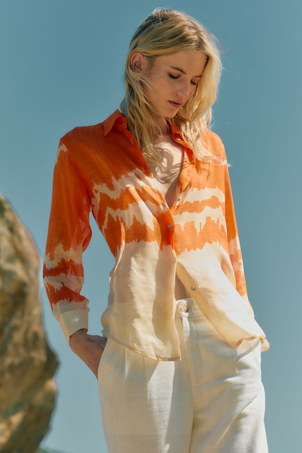 Camisa Com Seda Tie Dye - LARANJA P - LARANJA