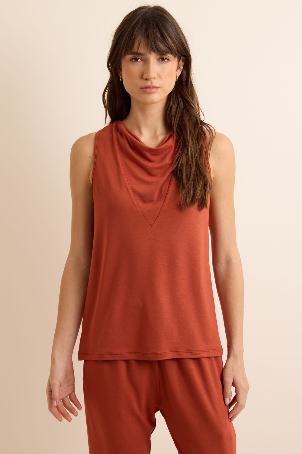 Blusa Malha Stella Drape - TELHA P - TELHA Blusa Malha Stella Drape - TELHA P - TELHA