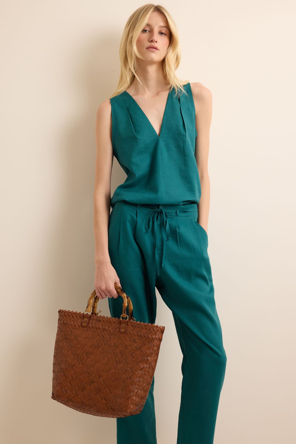 Bolsa Cesto Alça Bambu - MARROM U - MARROM