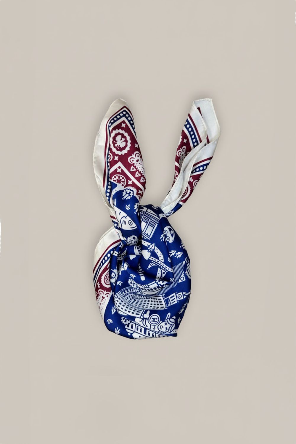 Lenço Estampa Desenhos 70x70 - AZUL MARINHO U - AZUL MARINHO