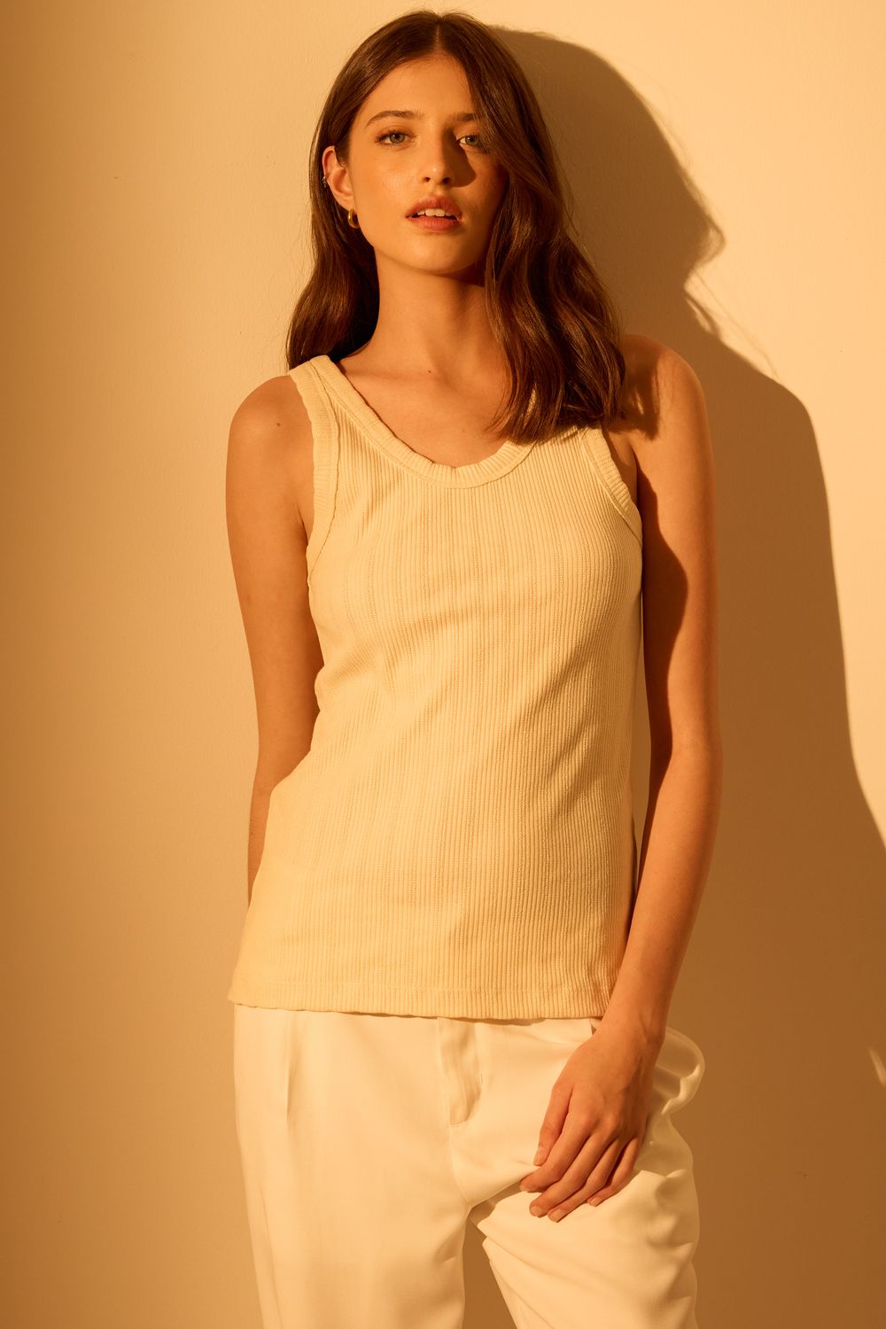 Regata Malha Ribe Maquinetada - CREME P - CREME Regata Malha Ribe Maquinetada - CREME P - CREME