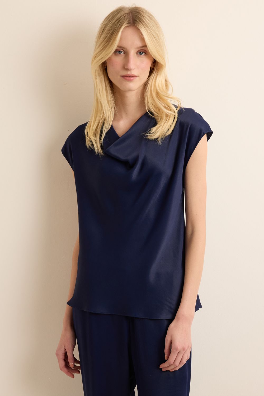 Blusa Cetim Barolo Degagê - AZUL MARINHO P - AZUL MARINHO