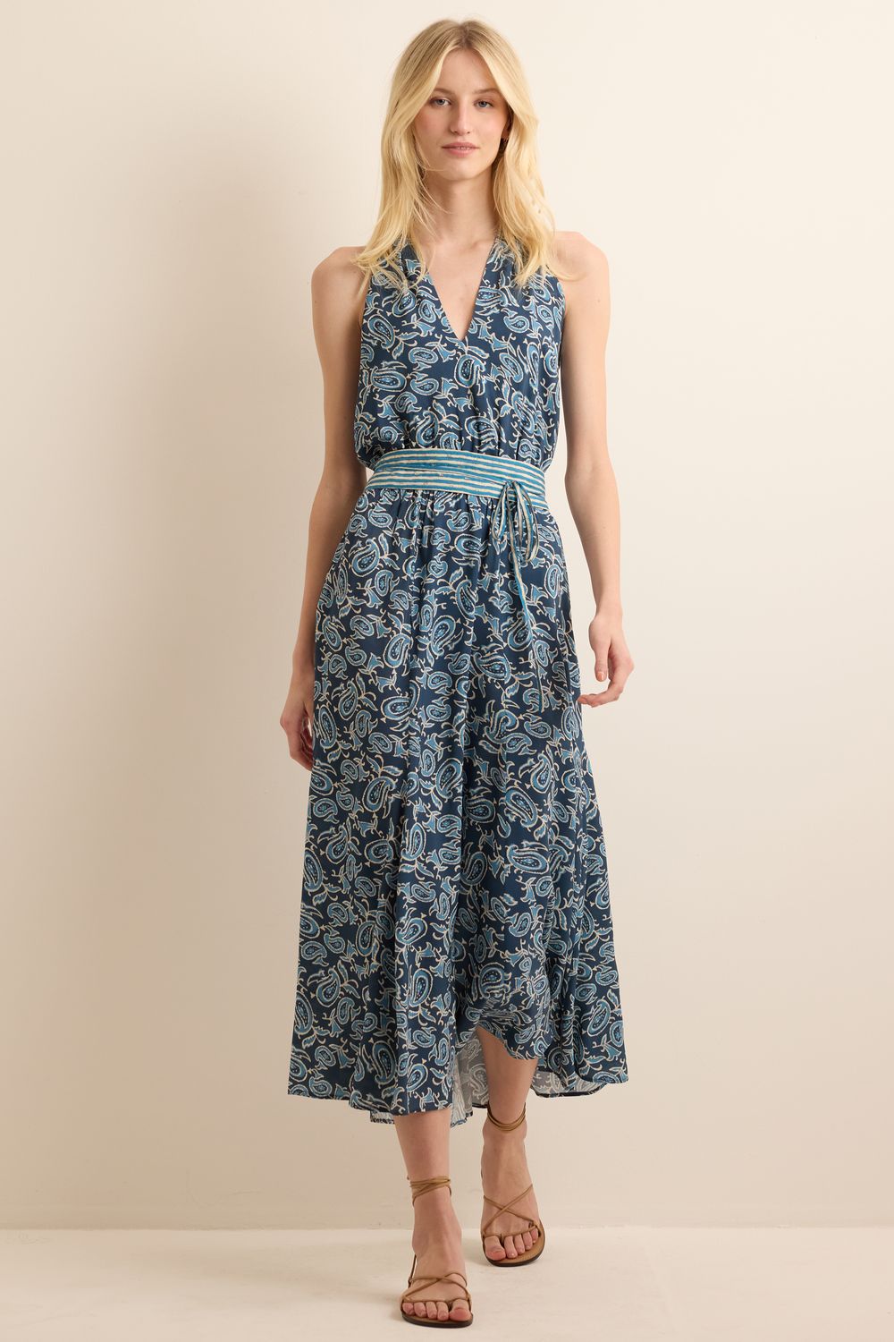 Vestido Estampa Lauren Com Faixa - AZUL P - AZUL