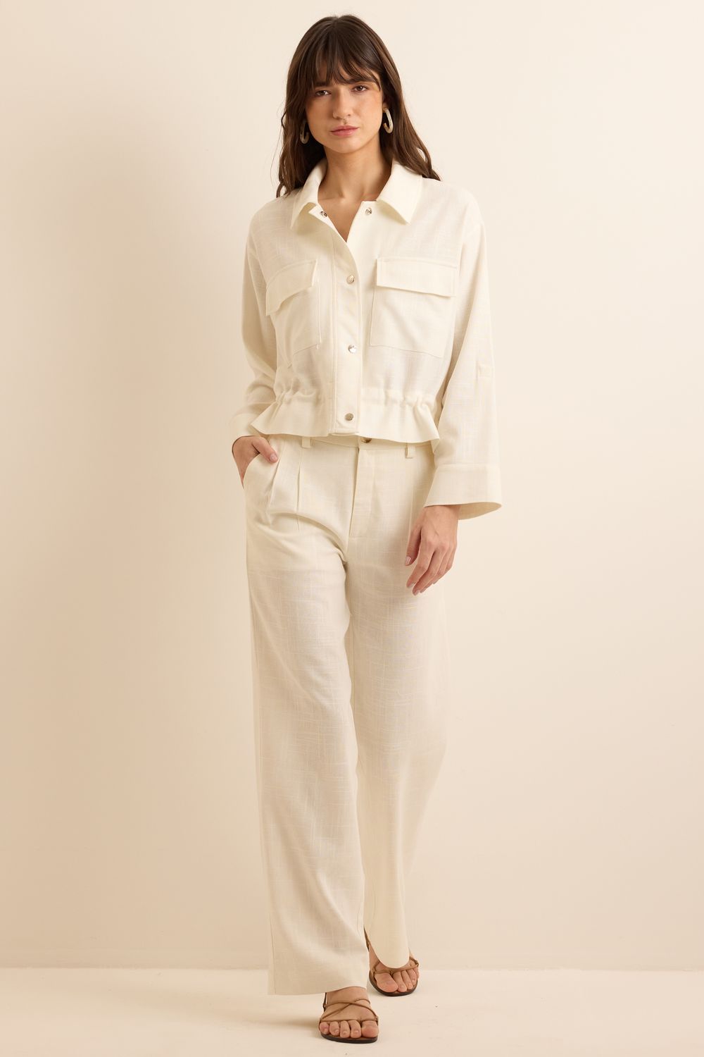 Calça Pantalona Com Linho Fable - OFF WHITE PP - OFF WHITE Calça Pantalona Com Linho Fable - OFF WHITE PP - OFF WHITE