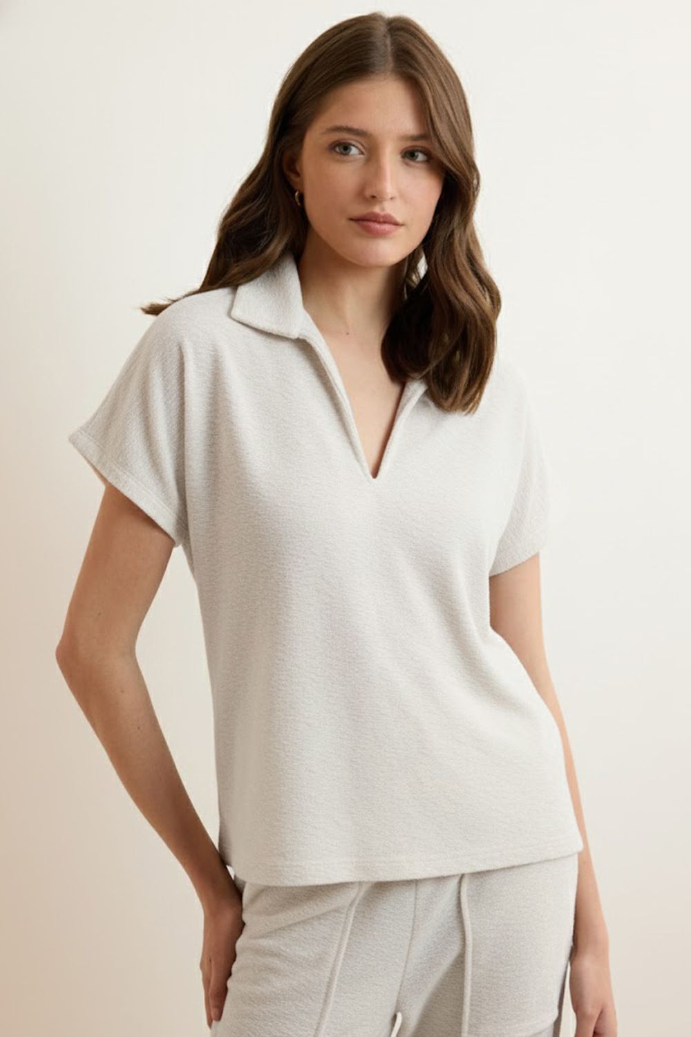 Blusa Malha Polo Atoalhada - OFF WHITE G - OFF WHITE