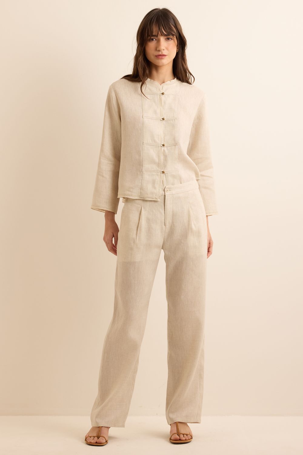 Calça Linho Tropez Fecho Lateral - NATURAL PP - NATURAL