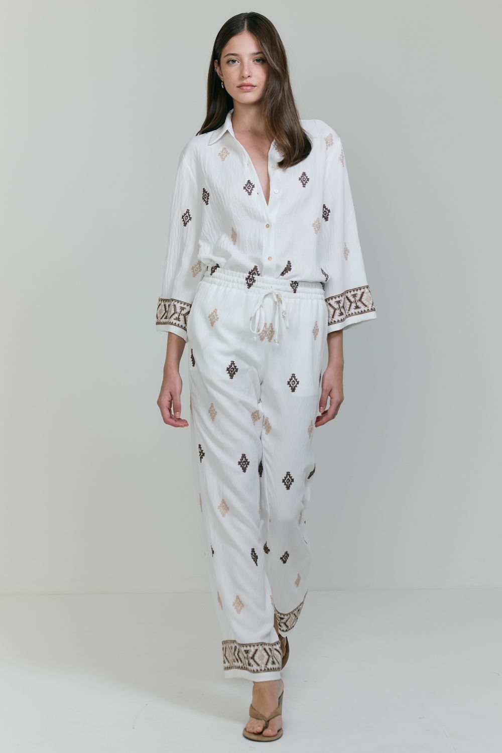 Calça Bordada  Antik - OFF WHITE PP - OFF WHITE