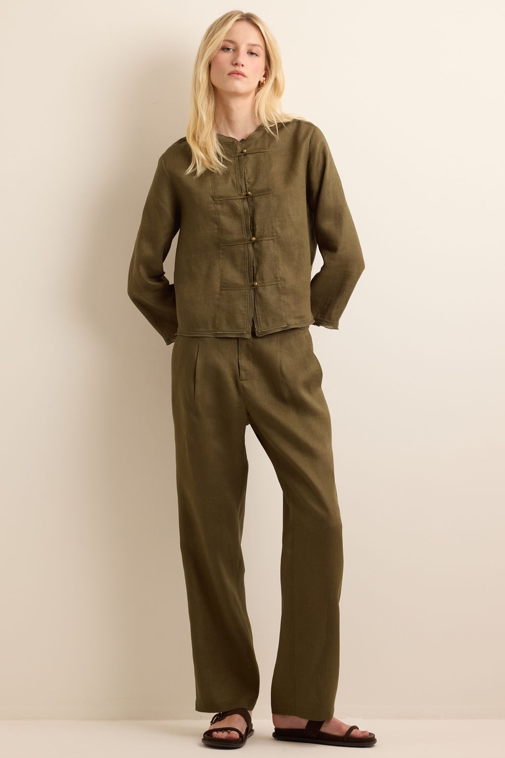 Calça Linho Tropez Fecho Lateral - VERDE MILITAR PP - VERDE MILITAR