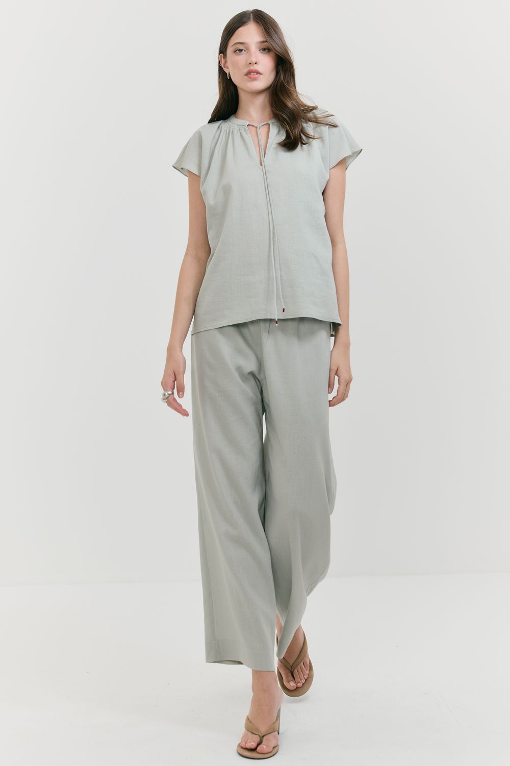 Calça Com Linho Cós Lastex - VERDE CLARO PP - VERDE CLARO