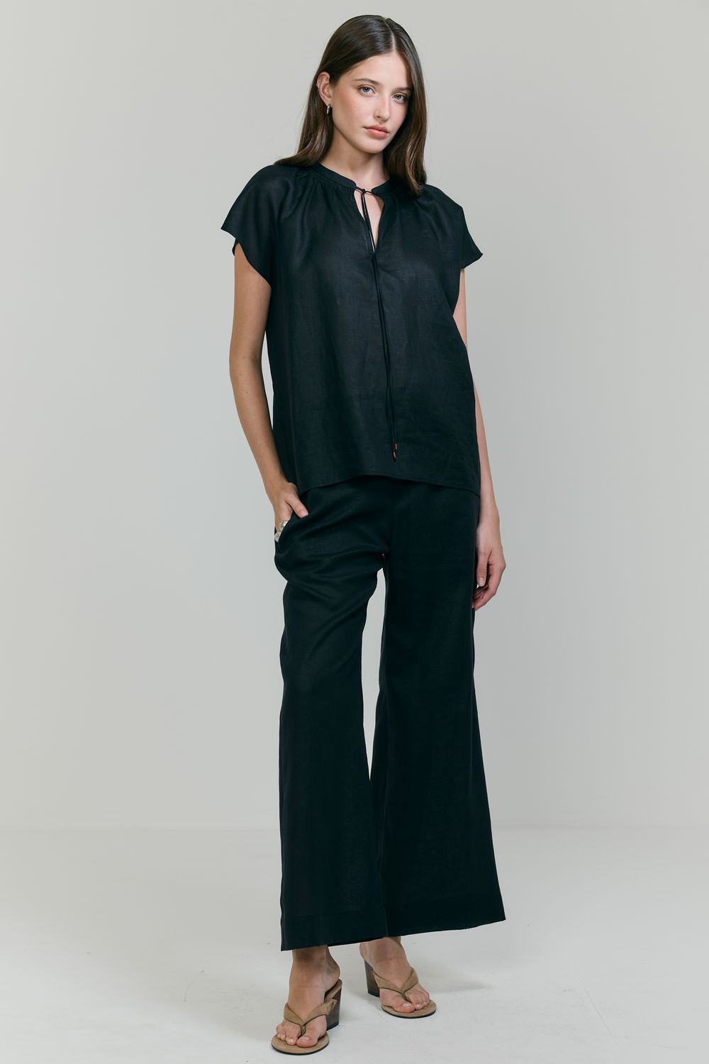 Calça Com Linho Cós Lastex - PRETO PP - PRETO