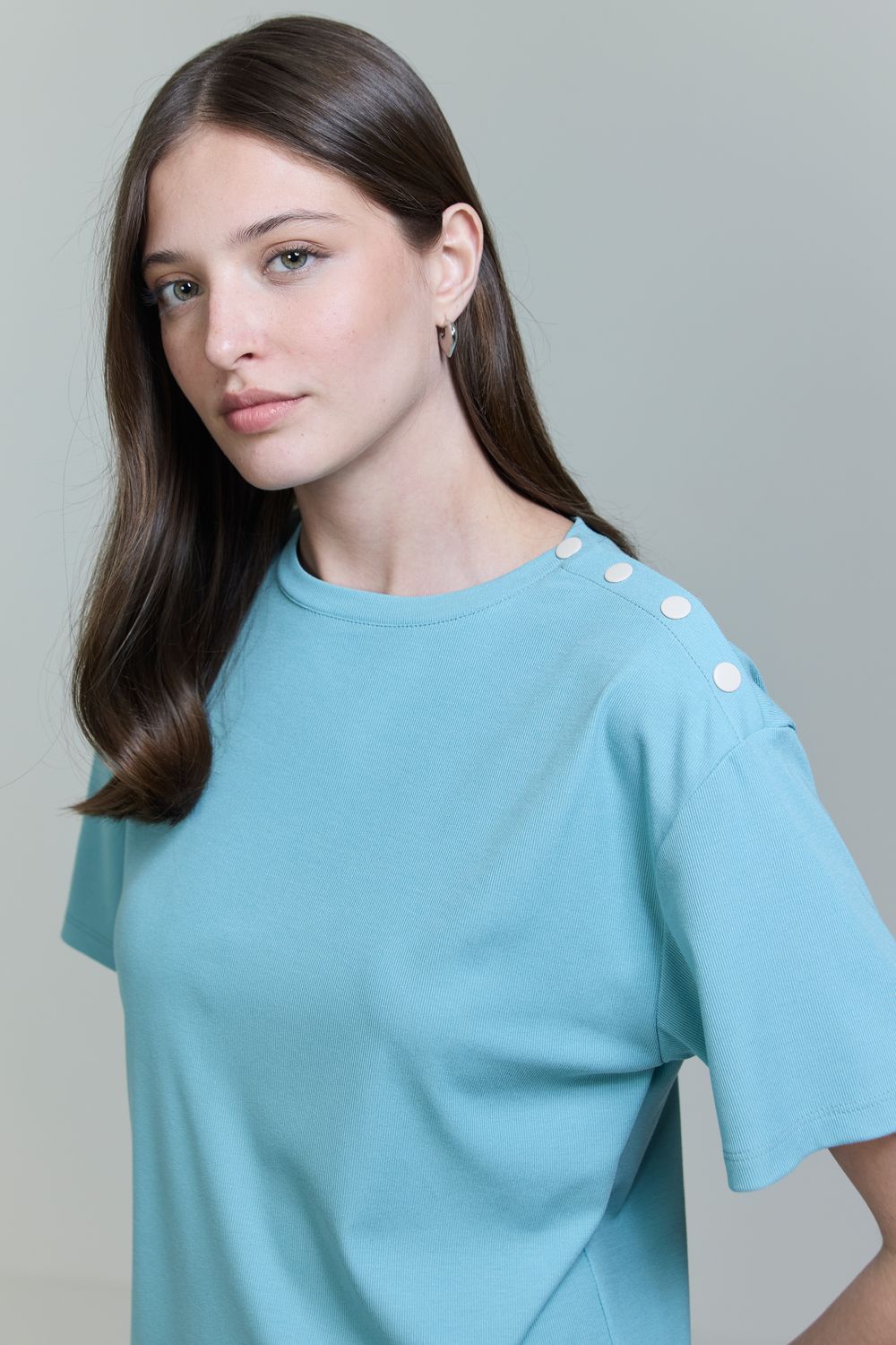 Blusa Malha Tricot Pressão Ombro - AZUL P - AZUL Blusa Malha Tricot Pressão Ombro - AZUL P - AZUL