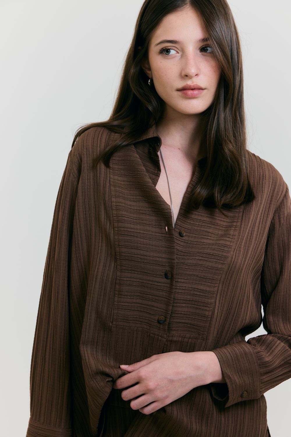 Camisa Plissato Pala - MARROM G - MARROM