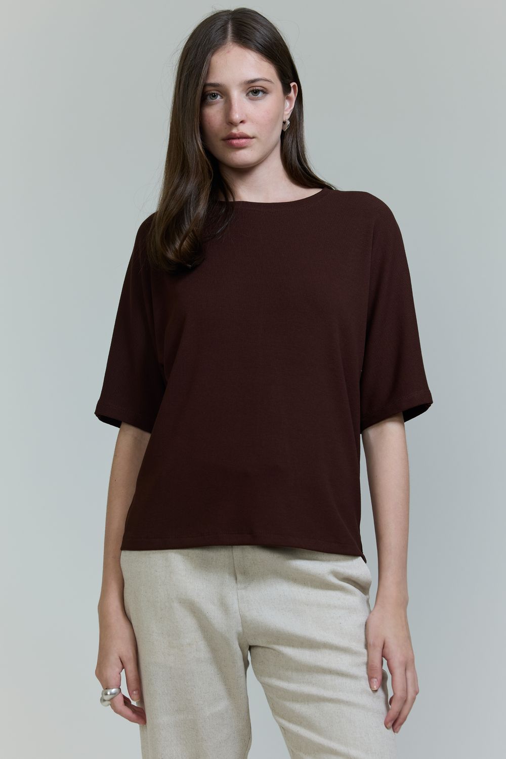 Blusa Malha Tricot Manga Inteira - MARROM P - MARROM