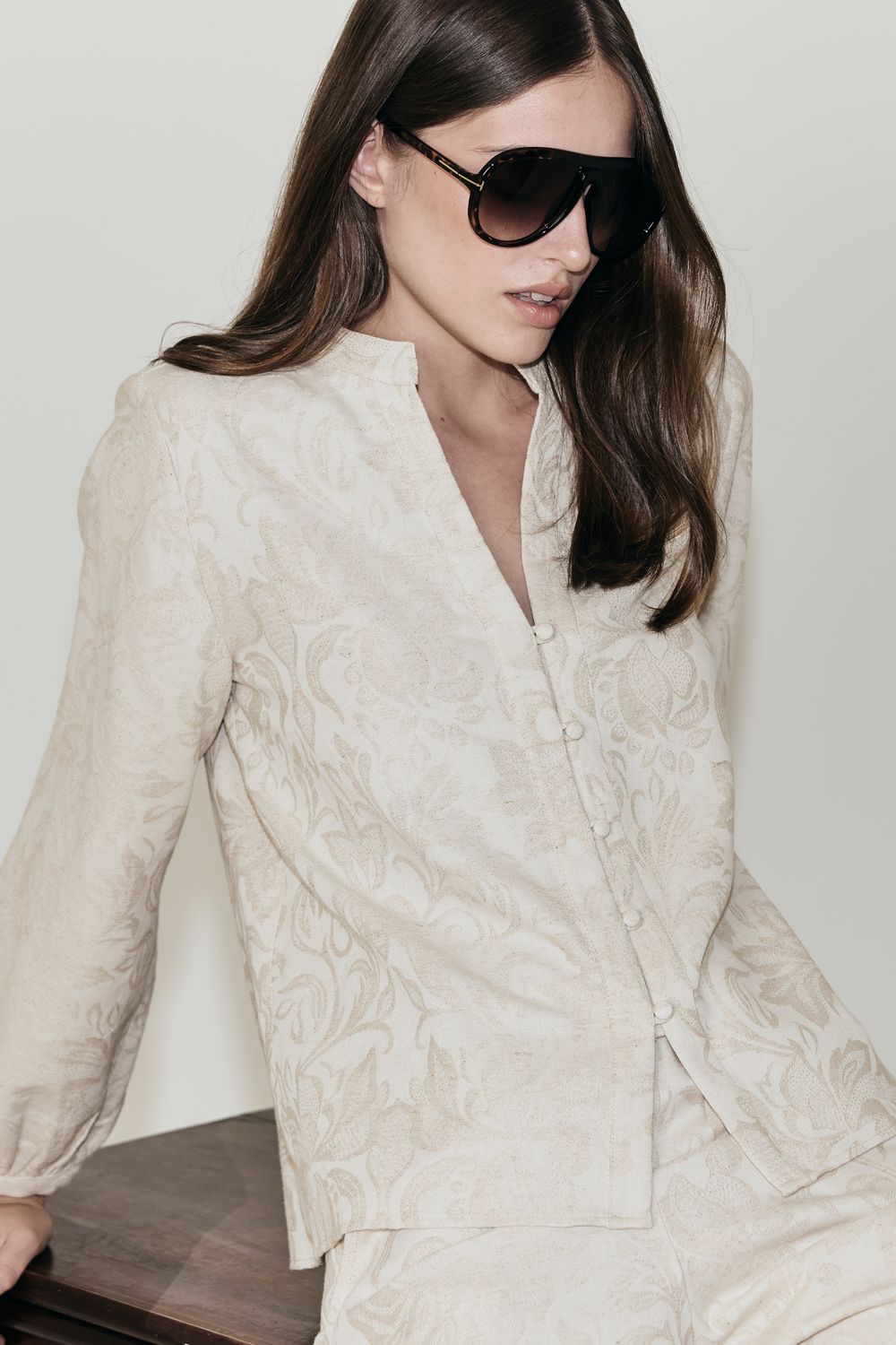 Blusa Jackard Algodão  Com Linho - NATURAL PP - NATURAL