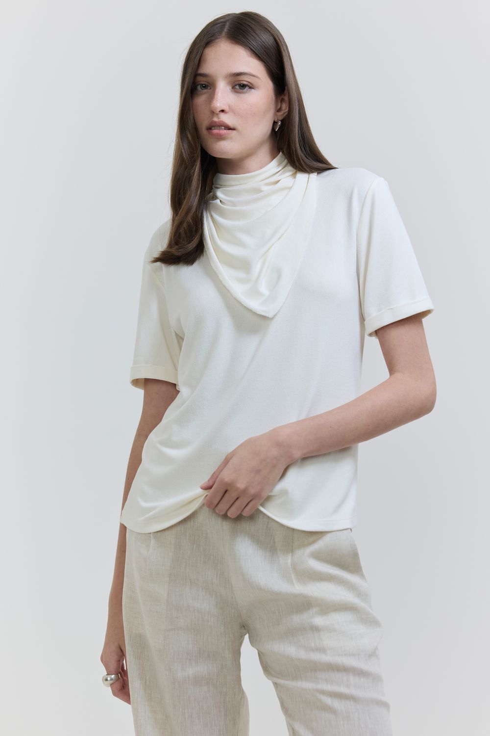 Blusa Malha Tricot Com Lenço - OFF WHITE P - OFF WHITE