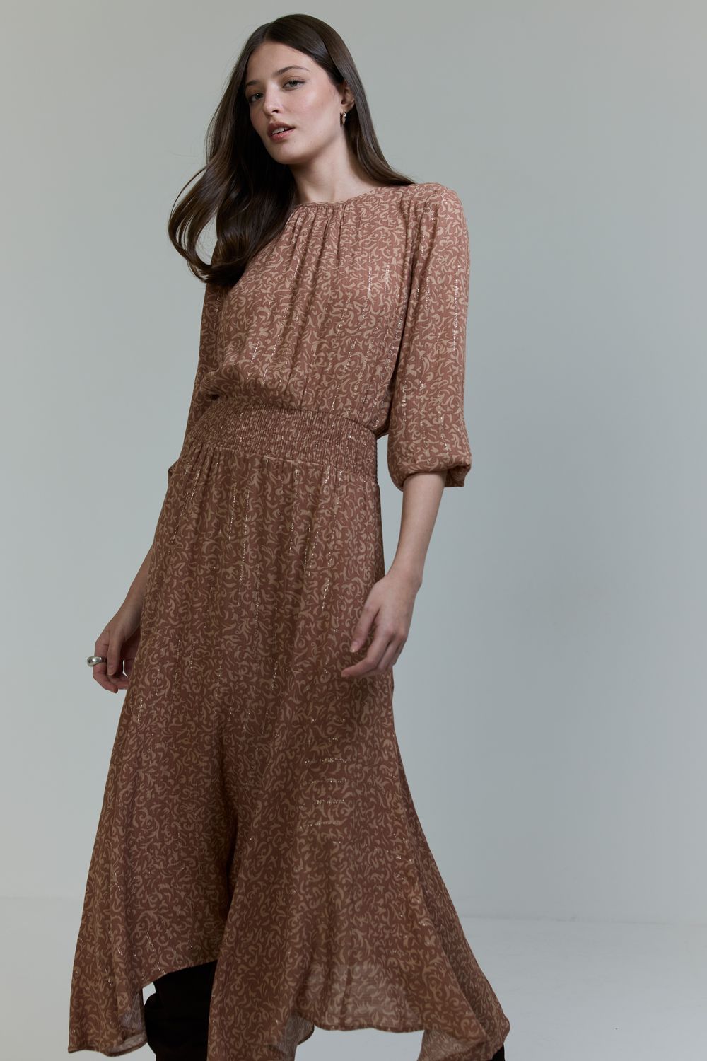 Vestido Estampa Safira Folhas De Outono - CAQUI PP - CAQUI Vestido Estampa Safira Folhas De Outono - CAQUI PP - CAQUI