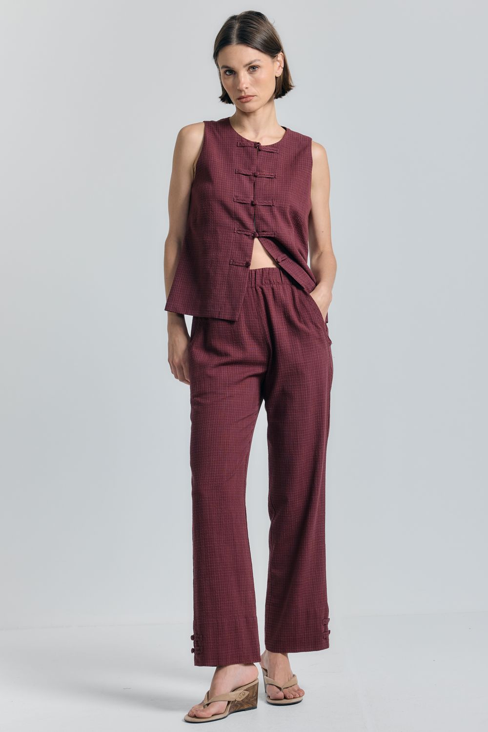 Calça Mini Xadrez - VINHO PP - VINHO