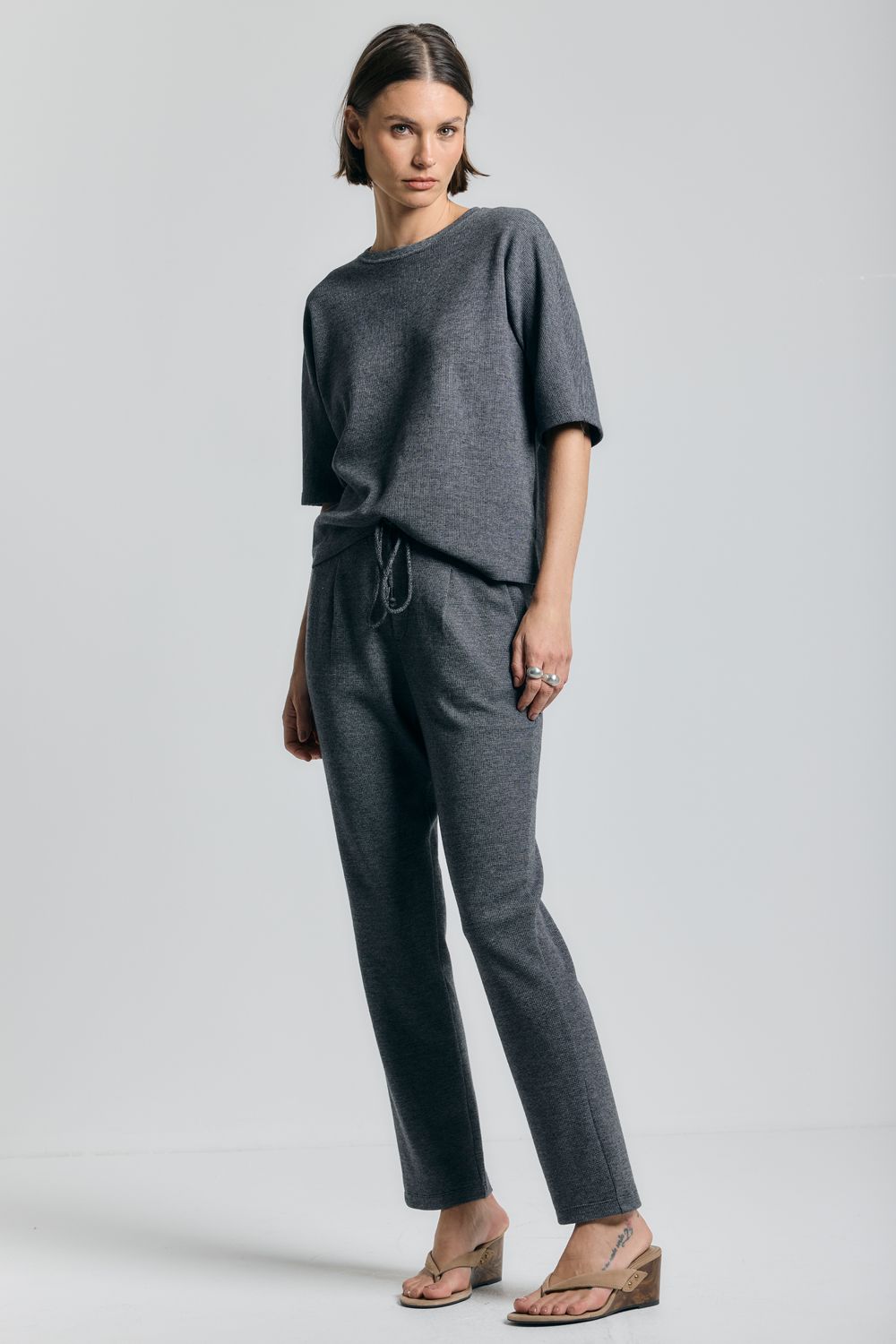 Calça Malha Waffle - CINZA PP - CINZA