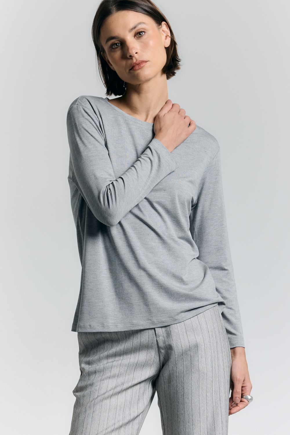 Blusa Malha Vis Up Manga Longa - MESCLA CLARO P - MESCLA CLARO Blusa Malha Vis Up Manga Longa - MESCLA CLARO P - MESCLA CLARO