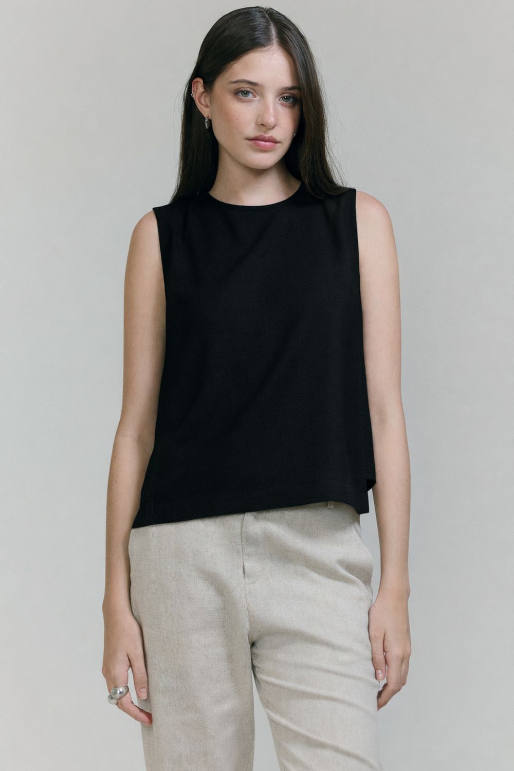 Top Com Linho Soft Twill - PRETO PP - PRETO Top Com Linho Soft Twill - PRETO PP - PRETO