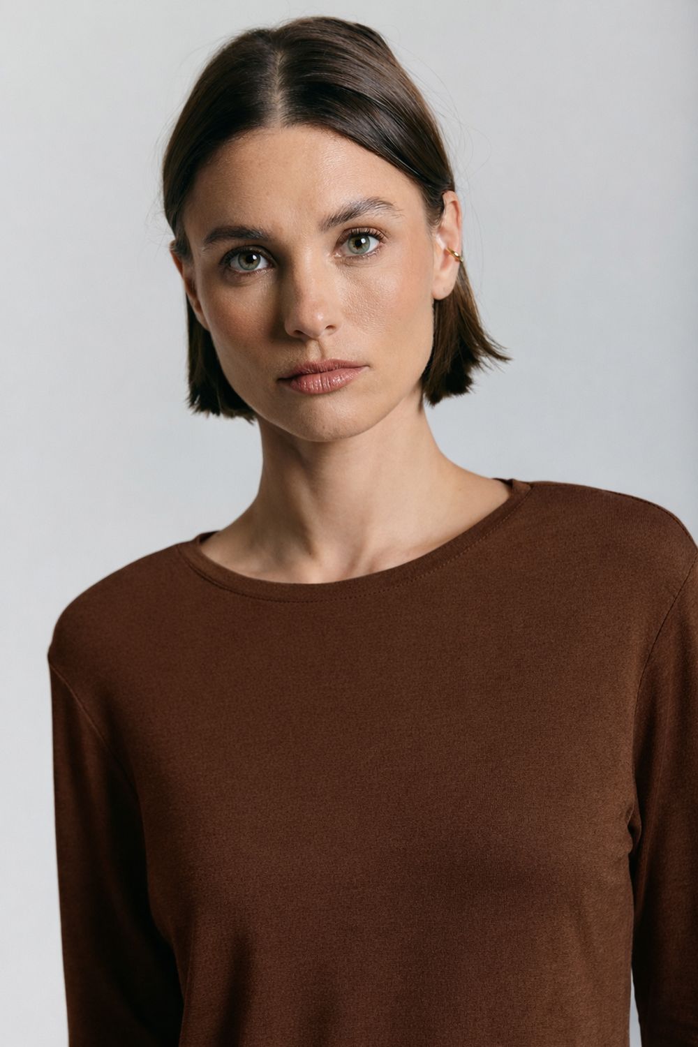 Blusa Malha Vis Up Manga Longa - MARROM P - MARROM Blusa Malha Vis Up Manga Longa - MARROM P - MARROM