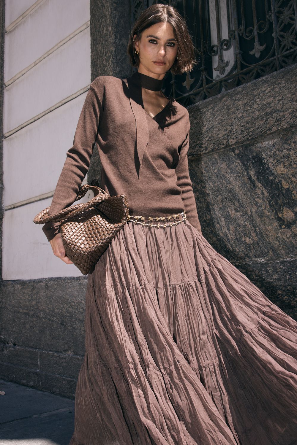 Saia Tule Babado - MARROM U - MARROM