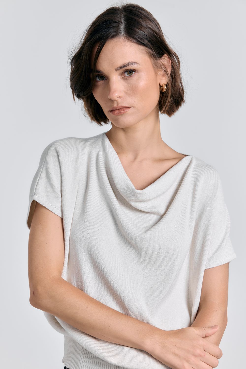 Blusa Tricot Gola Drapeada - CREME P - CREME