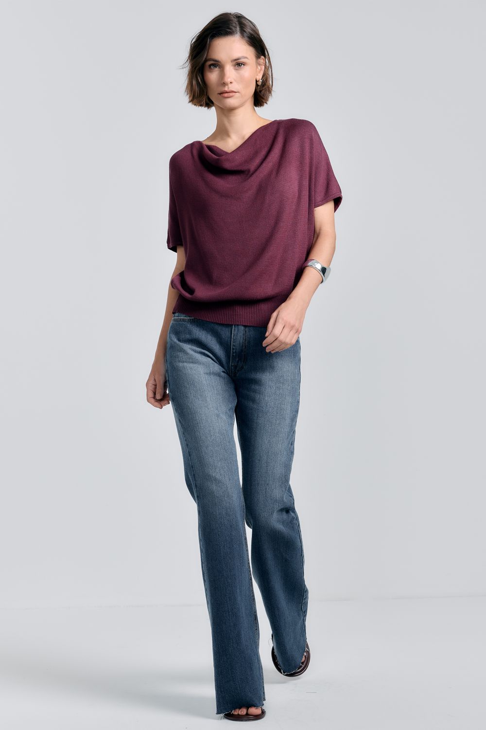 Blusa Tricot Gola Drapeada - VINHO P - VINHO