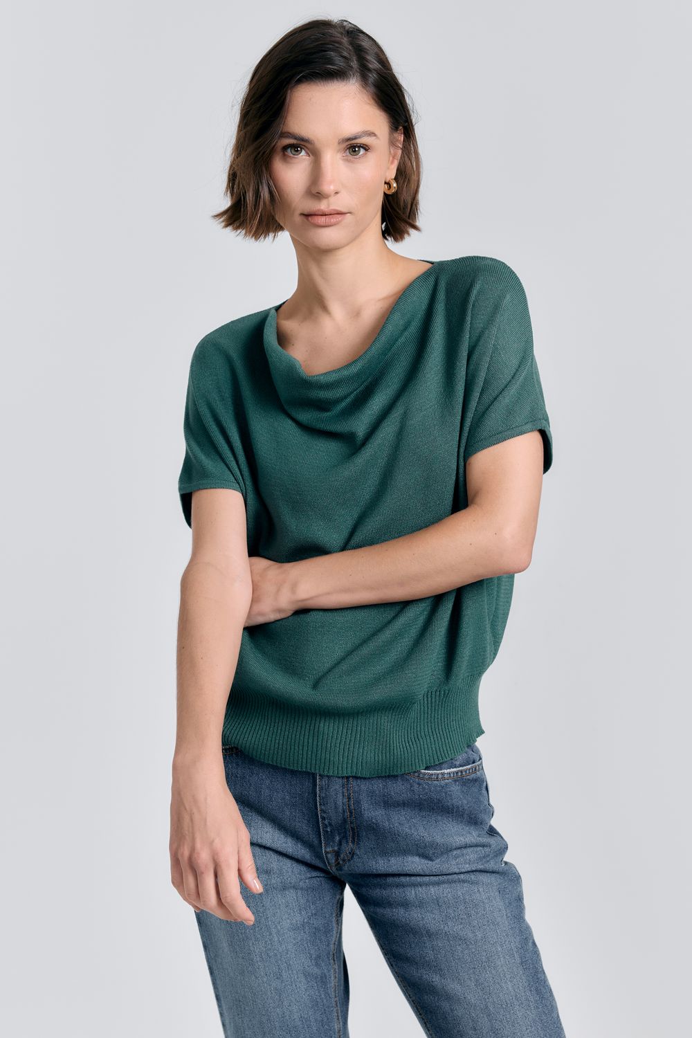 Blusa Tricot Gola Drapeada - VERDE P - VERDE