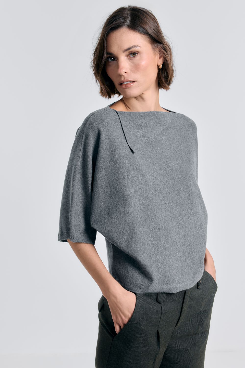 Blusa Tricot Detalhe Meia Gola - MESCLA CINZA P - MESCLA CINZA
