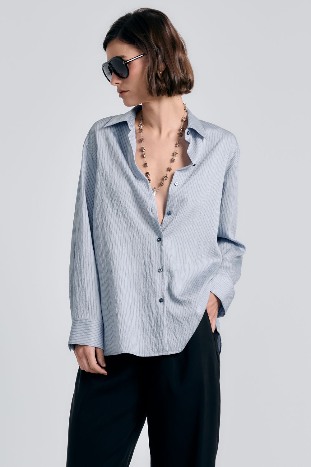 Camisa Viscostripe - AZUL PP - AZUL