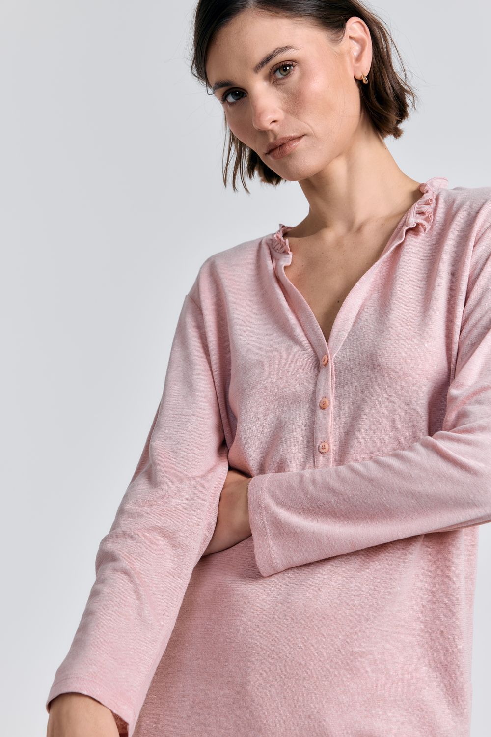 Blusa Malha Linho Frufru - ROSA P - ROSA