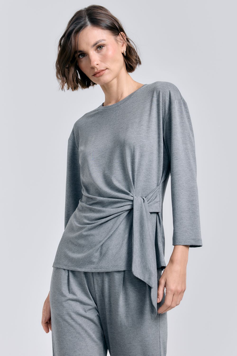 Blusa Malha Nó 7/8 Viscocrepe - MESCLA ESC PP - MESCLA ESC